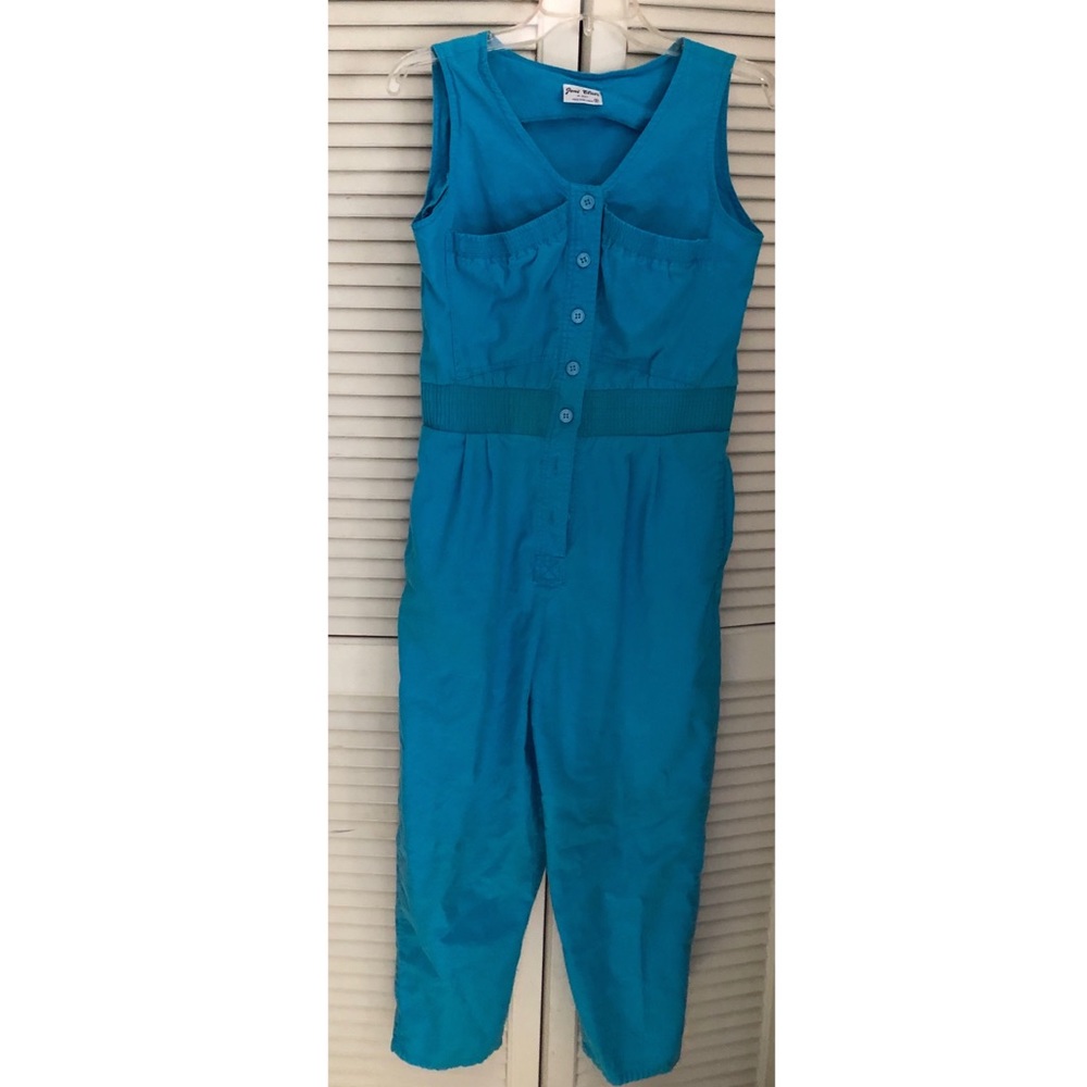 Joni Blair Vintage 80s Aqua Button Down Jumpsuit with Elastic Waist 9